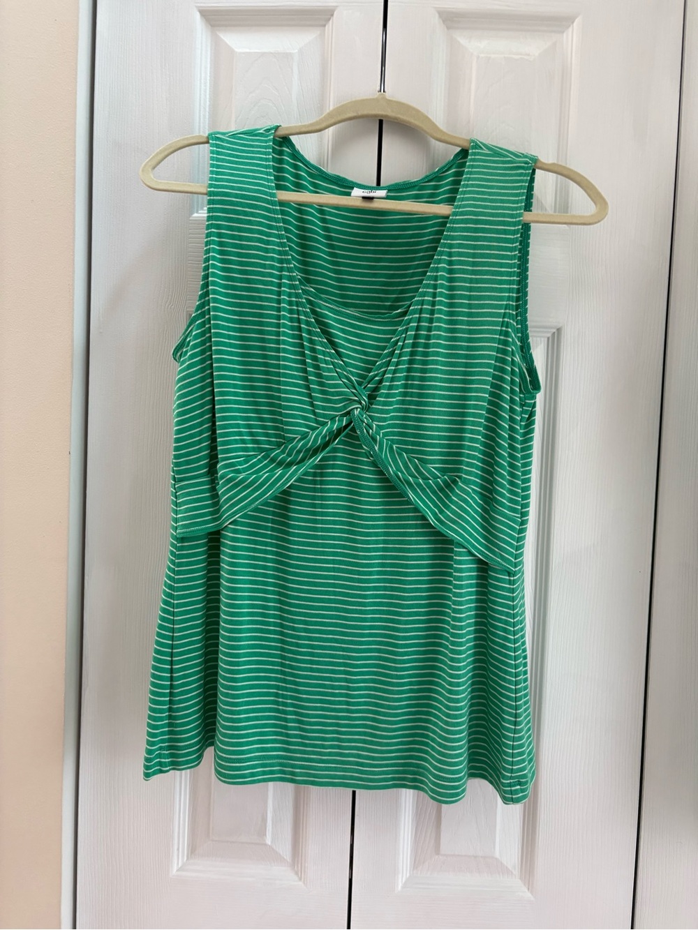 CAbi Green and White Striped Twist-Front Tank medium